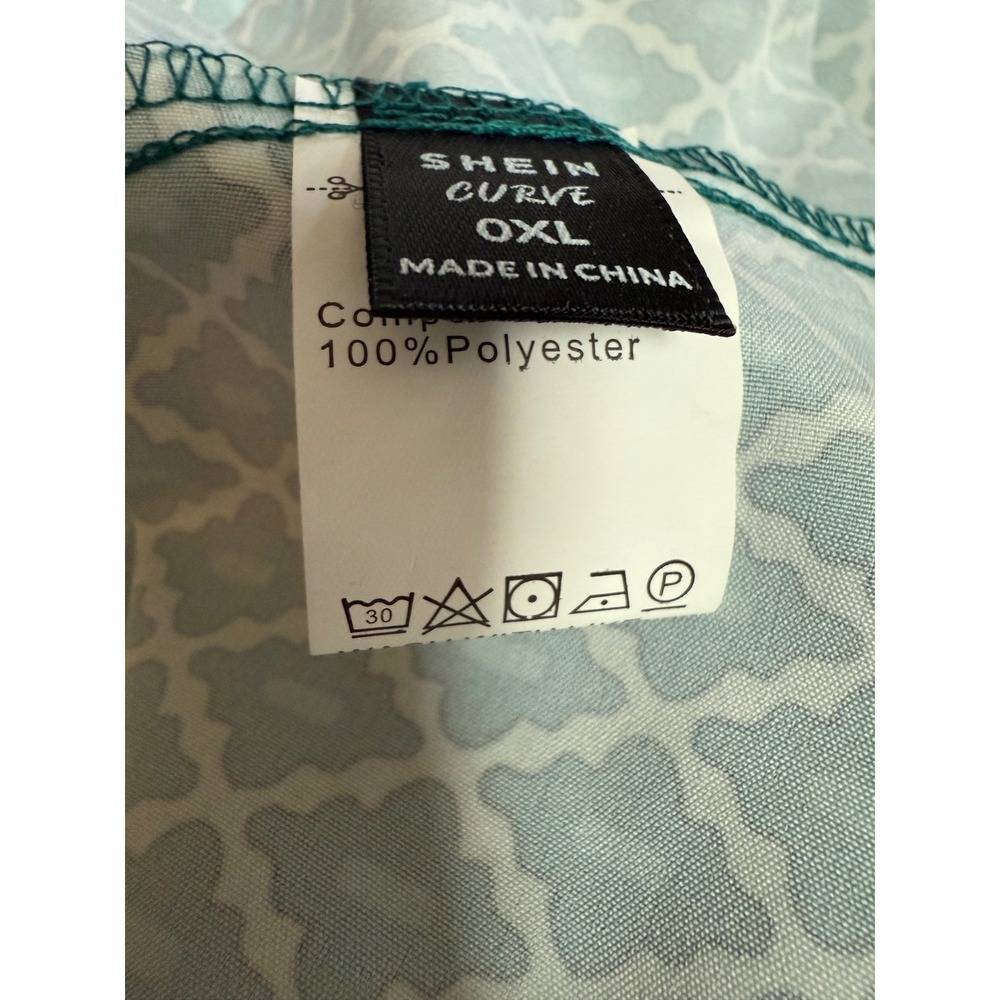 Women's Plus 0X‎ Geometric Bohemian Shift Midi Dress Ruched 3/4 Sleeve Peasant - Picture 8 of 9